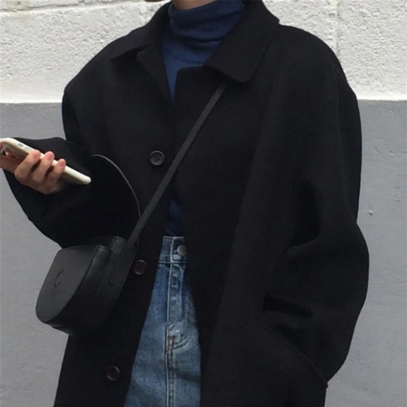 Winter women's coat casual solid color lapel long sleeve single-breasted pocket decoration loose coat
Winter women's coat casual solid color lapel long sleeve single-breasted pocket decoration loose coat