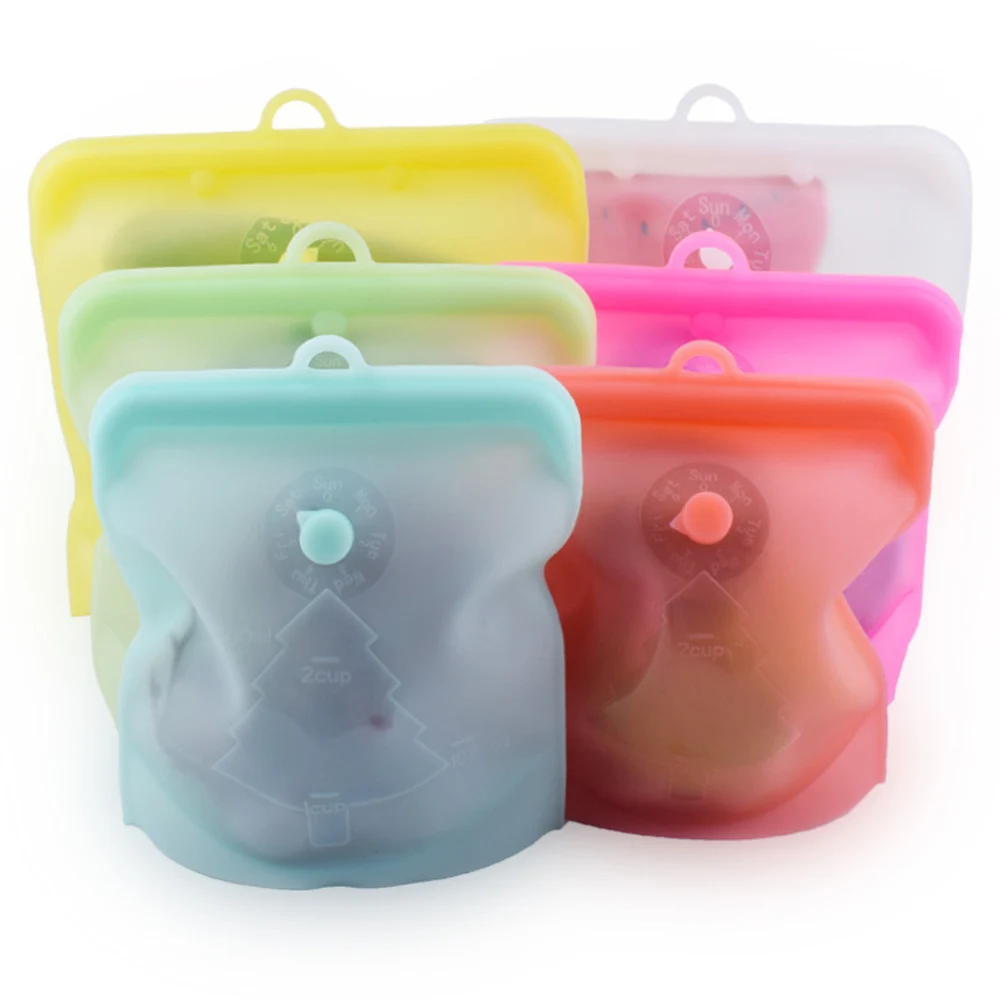 

Reusable Silicone Food Bag Leakproof Containers Fresh Bag Food Storage Bag Freezer Snack Vegetables Bags 500ml 1000ml 1500ml