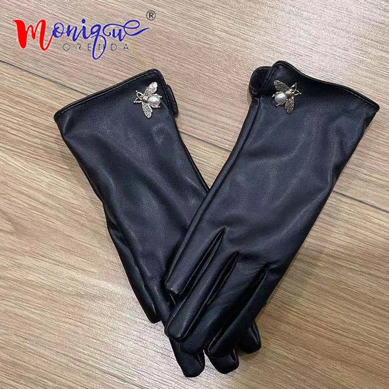 Женские зимние и осенние перчатки из искусственной кожи брендовые теплые
