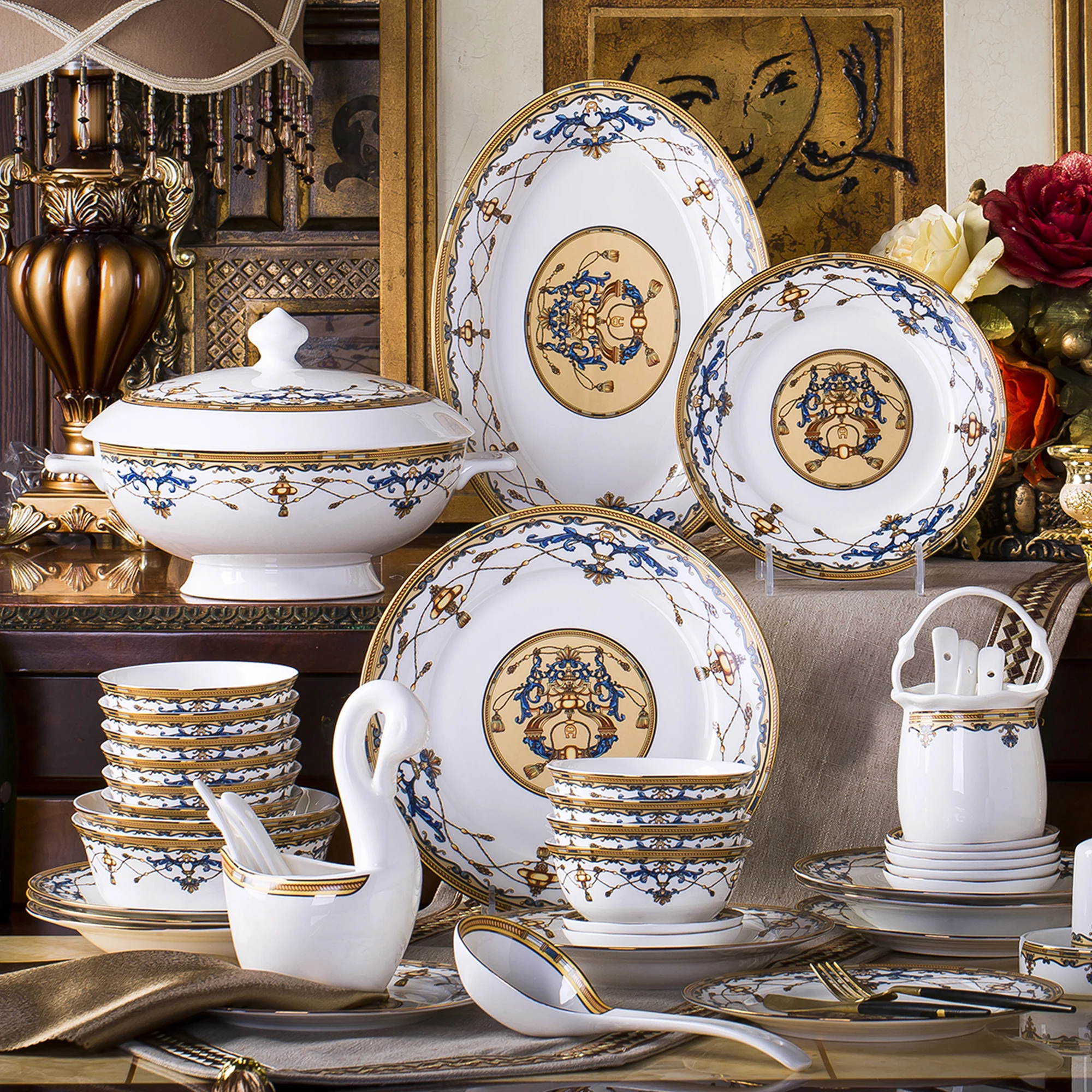 

Фарфоровая миска, набор посуды в европейском стиле, бытовые керамические миски из костяного фарфора, тарелки, палочки для еды, набор тарелок...