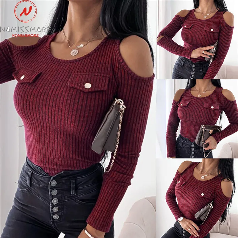 Sexy Women Spring Autumn T-Shirts Hollow Out Design O-Neck Off Shoulder Long Sleeve Slim Pullovers Top for Streetwear 
Sexy Women Spring Autumn T-Shirts Hollow Out Design O-Neck Off Shoulder Long Sleeve Slim Pullovers Top for Streetwear