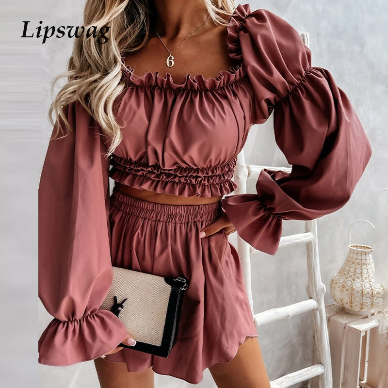 Women Suit Elegant Off Shoulder Lady Set Ruffles Long Sleeve Crop Tops And Loose Short Pants Fashion Casual Summer Streetwear
Women Suit Elegant Off Shoulder Lady Set Ruffles Long Sleeve Crop Tops And Loose Short Pants Fashion Casual Summer Streetwear