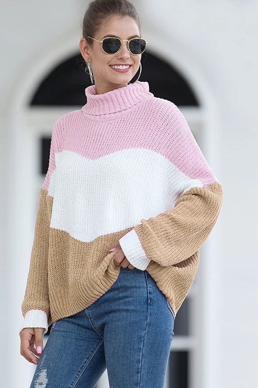 Nice Sweater Fashion Patchwork Color Turtleneck Knitted Sweaters For Women Autumn Winter Fashing Euro Style Loose Ropa Mujer
Nice Sweater Fashion Patchwork Color Turtleneck Knitted Sweaters For Women Autumn Winter Fashing Euro Style Loose Ropa Mujer