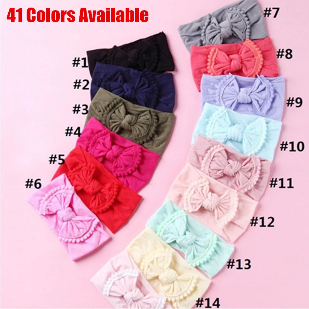 

36Pcs/lot New Solid Nylon Headband Bow Baby Headbands For cute Kids Girls Hair Girls Pom Pom Headband Cotton Headbands