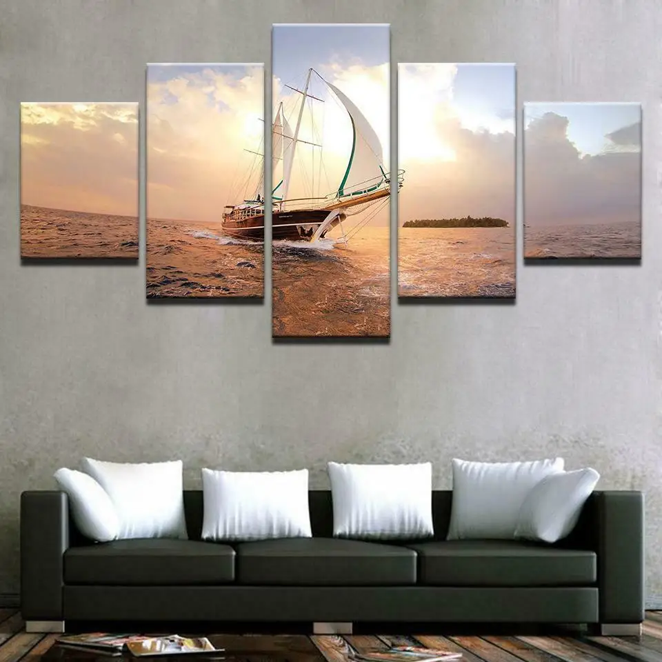 

5 Pcs Canvas Pictures Print Wall Art Canvas Sail Ocean Sea Hobby Ship Paintings Wall Decor for Living Room Unframe