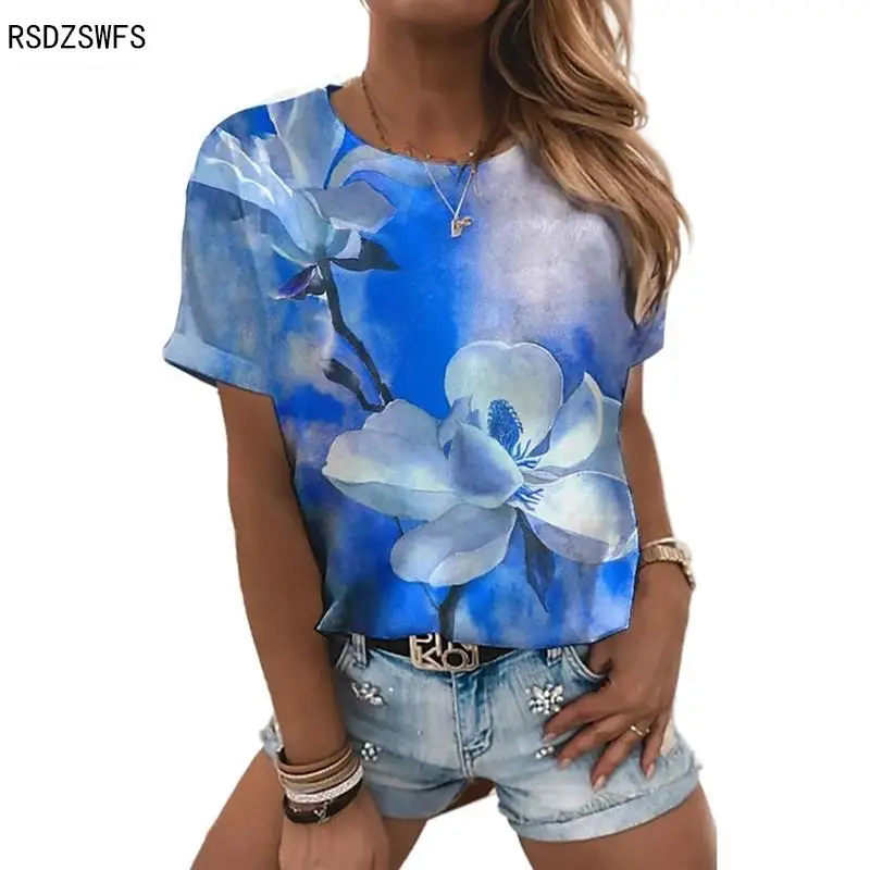 Супернатуральная женская футболка с коротким рукавом и цветочным 3D принтом