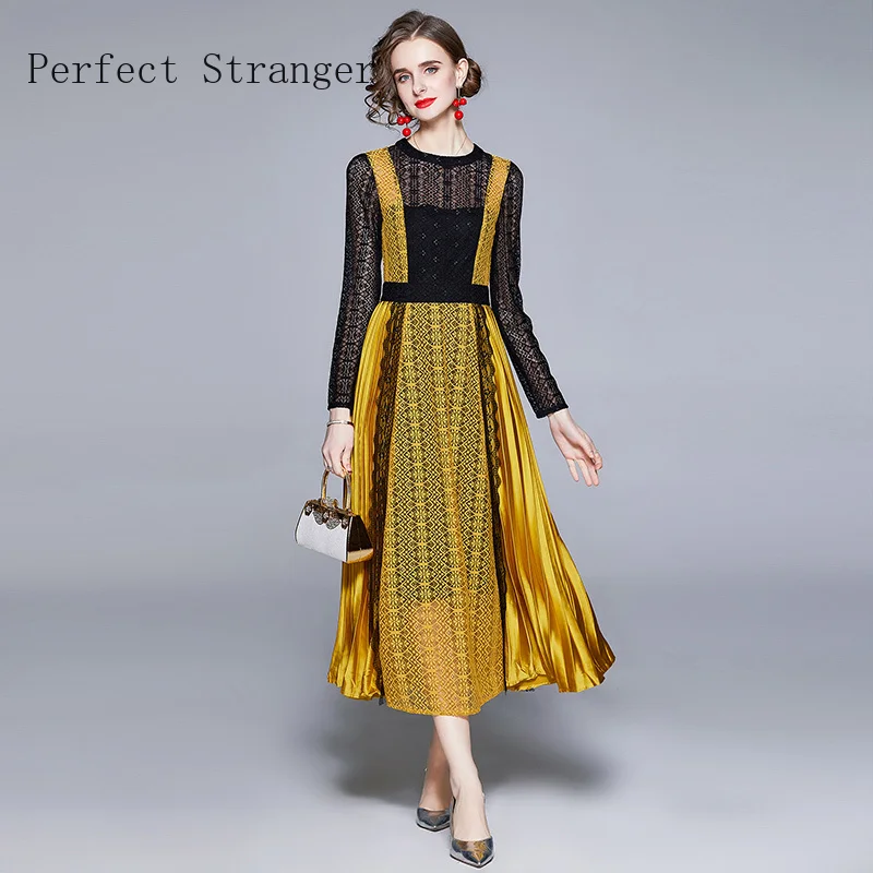 2021 New Arrival Euro-american Dress Patchwork Vestidos Long Sleeve Femme Long Robe Round Collar Women Lace Pleated Long Dress
2021 New Arrival Euro-american Dress Patchwork Vestidos Long Sleeve Femme Long Robe Round Collar Women Lace Pleated Long Dress