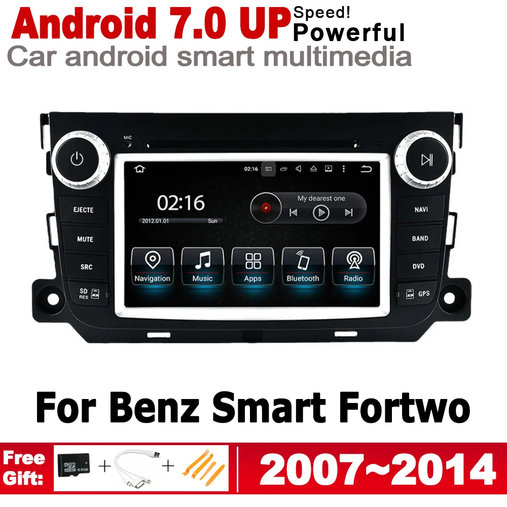 Автомобильный мультимедийный плеер Android 7 0 GPS для Smart Fortwo 2007 ~ 2014 NTG Navi Map 2 ГБ + 16 Din HD