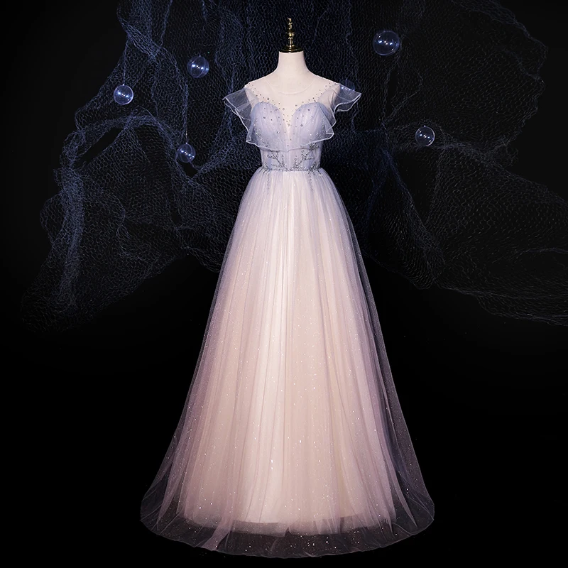 Evening Dress Lace Up O-Neck Elegant Sequins A-Line Simple Floor-Length Tulle Ruffles Short Sleeves Party Formal Gown Woman B441
Evening Dress Lace Up O-Neck Elegant Sequins A-Line Simple Floor-Length Tulle Ruffles Short Sleeves Party Formal Gown Woman B441