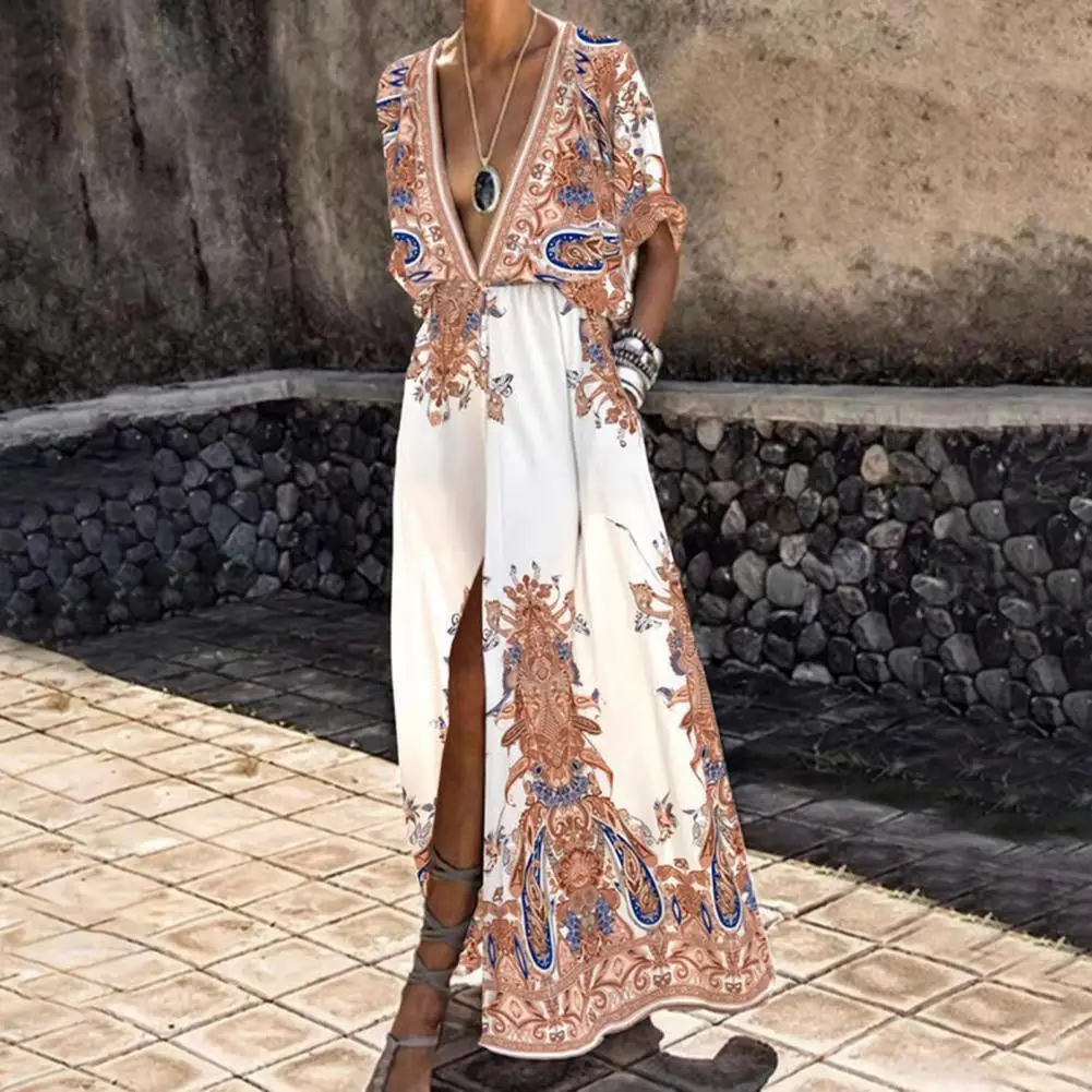 Bohemian Long Dress for Women Vintage Printed Sexy Deep V neck Maxi Dress Women Slit Hem Short Sleeve Maxi Dress Vestidos mujer
Bohemian Long Dress for Women Vintage Printed Sexy Deep V neck Maxi Dress Women Slit Hem Short Sleeve Maxi Dress Vestidos mujer