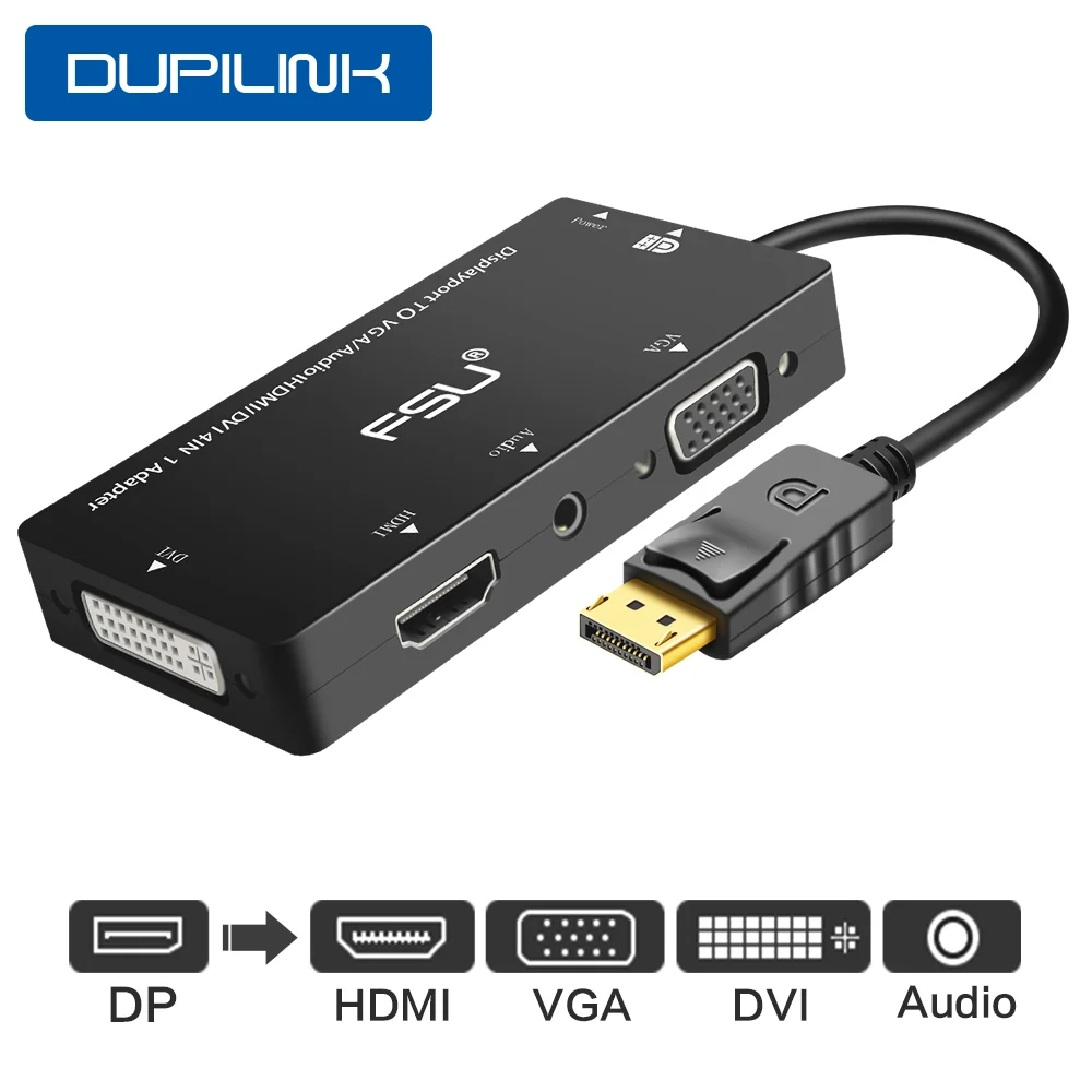 DUPILINK дисплей Порты и разъёмы Адаптер DP к HDMI VGA DVI 3 5 мм аудио разъем кабеля для