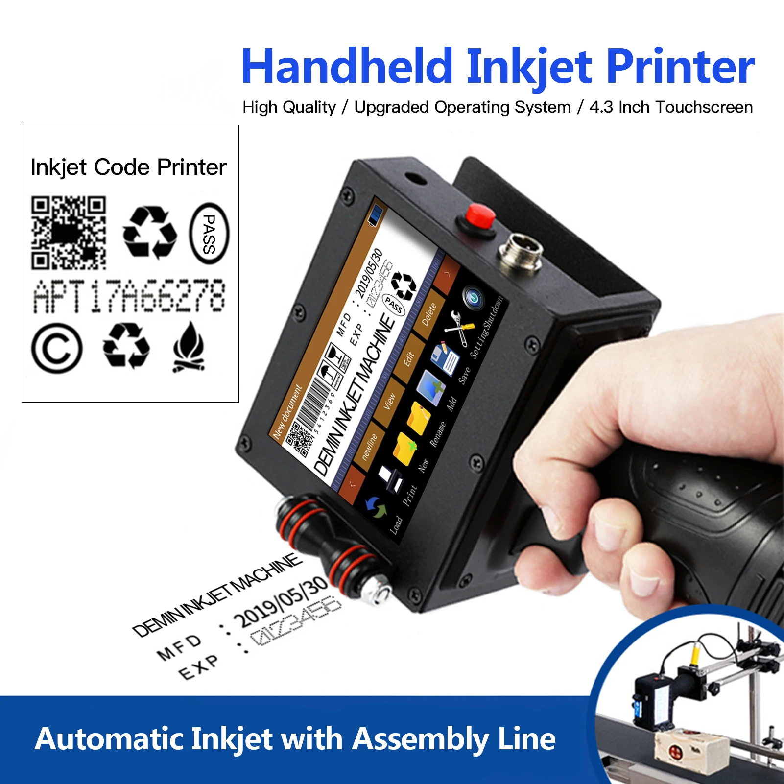 Handheld Printer Inkjet Printer High Definition Inkjet Code Printer with 4.3 Inch LED Touchscreen Quick-Drying Ink Cartridge
Handheld Printer Inkjet Printer High Definition Inkjet Code Printer with 4.3 Inch LED Touchscreen Quick-Drying Ink Cartridge