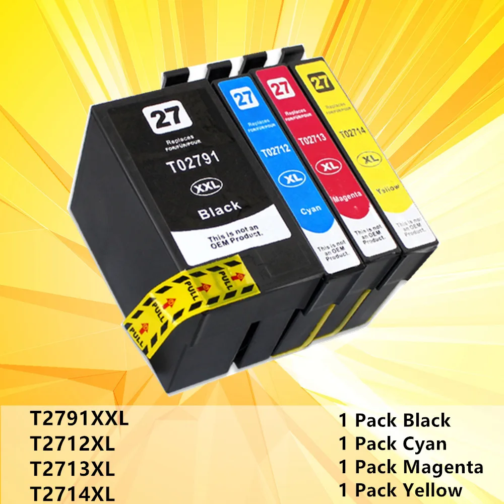 Чернильные картриджи 27XXL, T2791, T2712, 27XL, совместимы с Epson WF-3620DWF Φ, Европа и Южная Африка
Чернильные картриджи 27XXL, T2791, T2712, 27XL, совместимы с Epson WF-3620DWF Φ, Европа и Южная Африка