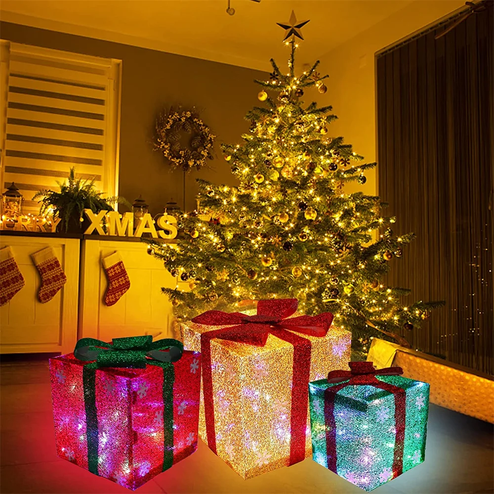 

Christmas Gift Boxes 3 Size Lighted Gift Boxes Indoor Outdoor Christmas Decorations Present Boxes for Christmas Tree Porch Home