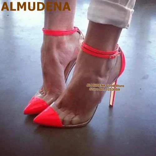 ALMUDENA Clear PVC High Heel Shoes Red Neon Yellow Pointed Toe Patchwork Wedding Shoes Stiletto Heels Buckle Strap Banquet Pumps
ALMUDENA Clear PVC High Heel Shoes Red Neon Yellow Pointed Toe Patchwork Wedding Shoes Stiletto Heels Buckle Strap Banquet Pumps