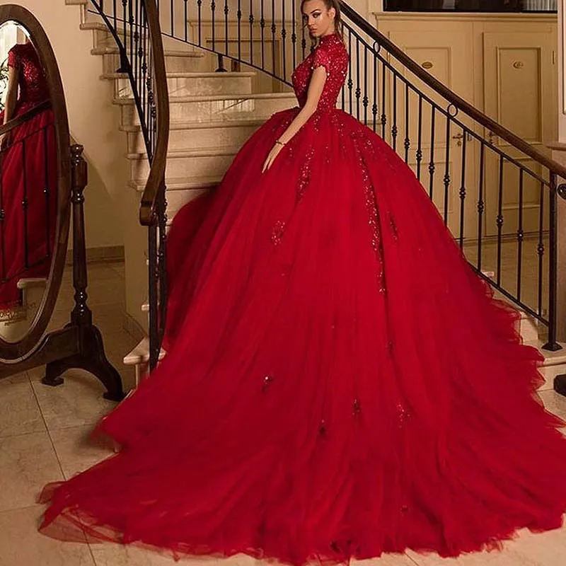 Custom Red High Neck Plus Size Short Sleeves Women Tulle Ball Gowns Sweet 16 Dresses Gowns Prom Dresses Quinceanera Gowns
Custom Red High Neck Plus Size Short Sleeves Women Tulle Ball Gowns Sweet 16 Dresses Gowns Prom Dresses Quinceanera Gowns