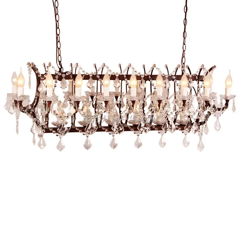 

American country retro rectangular crystal chandelier neo-classical wrought iron candle restaurant living room villa lamp