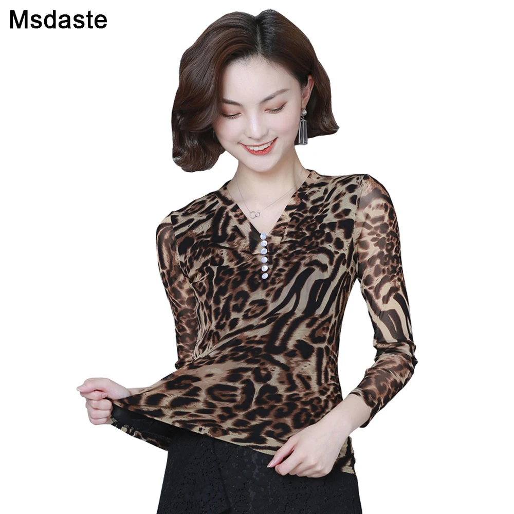 Fashion Leopard Print Long Sleeve Women Tshirts Female T Shirts Plus Size Button Decor V Neck Mesh Tees Top Shirt Sexy Lady Tops
Fashion Leopard Print Long Sleeve Women Tshirts Female T Shirts Plus Size Button Decor V Neck Mesh Tees Top Shirt Sexy Lady Tops