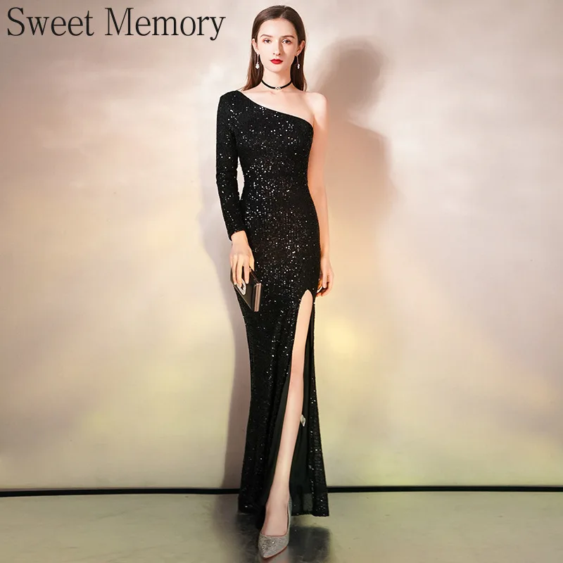 J1165 Sweet Memory Mermaid Black Sequin Evening Dress One Shoulder Long Sleeve Split Clubbing Robe Women Vestidos De Graduacion
J1165 Sweet Memory Mermaid Black Sequin Evening Dress One Shoulder Long Sleeve Split Clubbing Robe Women Vestidos De Graduacion