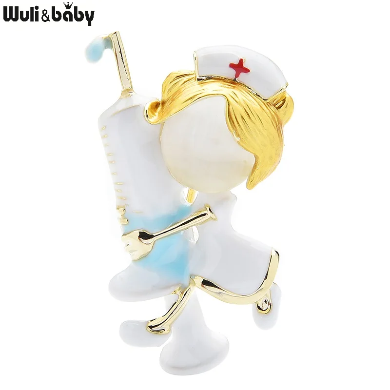 

Wuli&baby Enamel Hugging Injection Nurse Brooches Women Cute Opal Doctor Hospital Figure Office Casual Brooch Pins Gifts