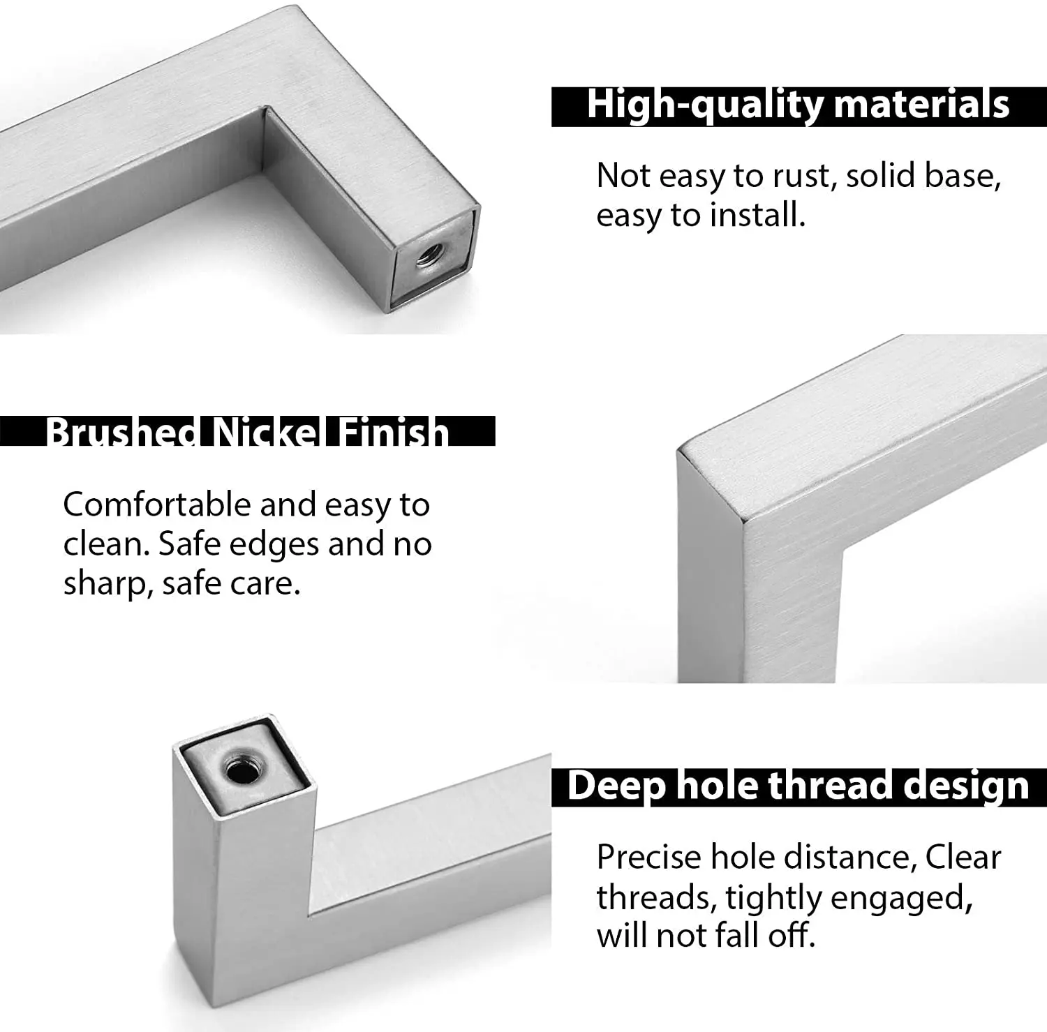 Kitchen Cabinet Handles Brushed Nickel Stainless Steel Hardware Square Closet Drawer Bathroom Door Knobs Furniture Cupboard Pull |