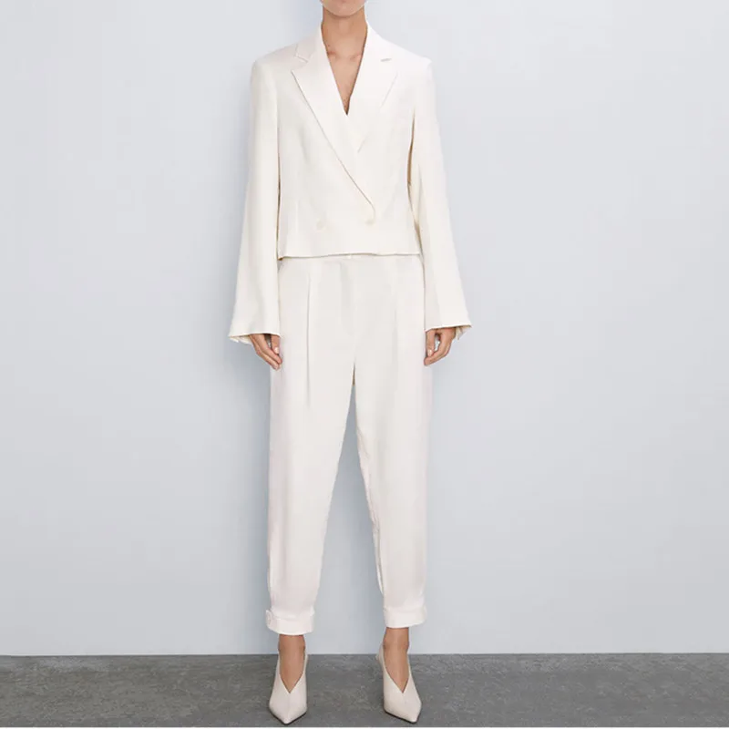 Spring Autumn Elegant Office Lady 2 Pieces Sets Women's Double Breasted Short Blazers Coat And Full Length Trousers Female Pants 
Spring Autumn Elegant Office Lady 2 Pieces Sets Women's Double Breasted Short Blazers Coat And Full Length Trousers Female Pants