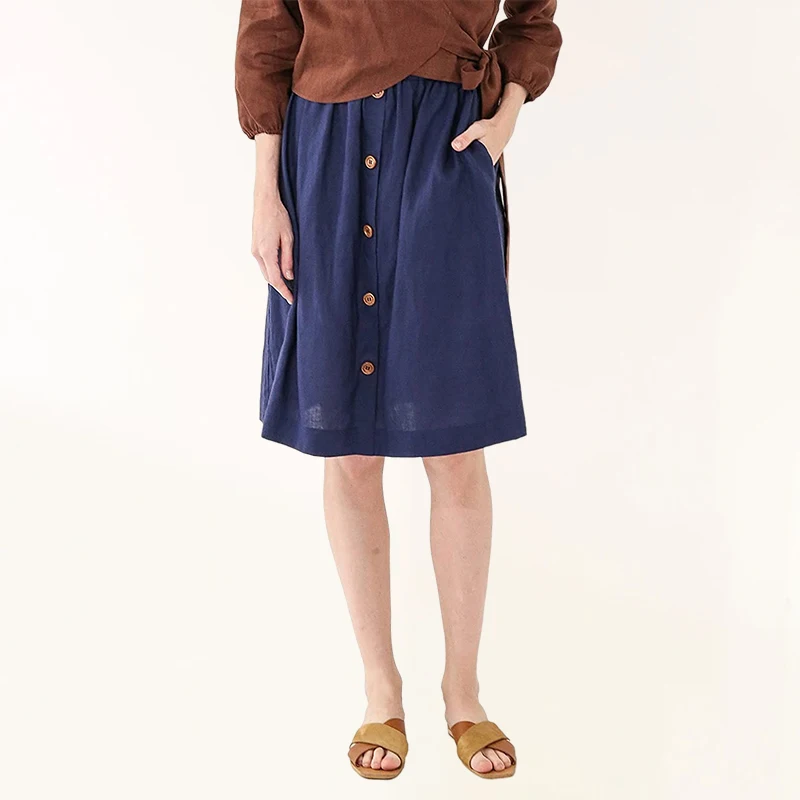 Vintage 100% Linen Women Skirt Casual Elastic High Waist Button Up Pleated Midi Skirt With Pockets Female Clothes
Vintage 100% Linen Women Skirt Casual Elastic High Waist Button Up Pleated Midi Skirt With Pockets Female Clothes