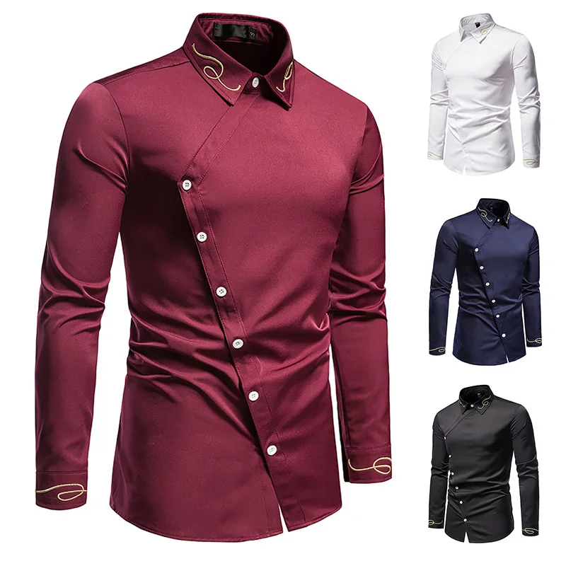 New European men's shirt, trend embroidery asymmetric long sleeve shirt, men's shirt
New European men's shirt, trend embroidery asymmetric long sleeve shirt, men's shirt