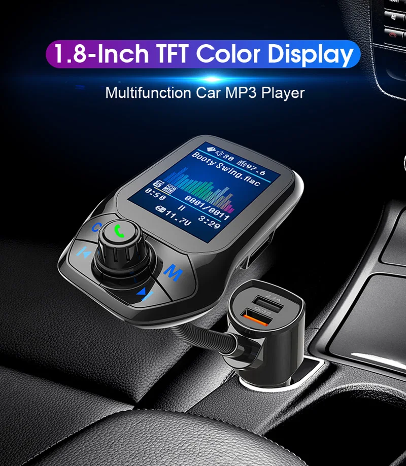 

JaJaBor FM Transmitter FM Modulator Bluetooth Car kit Handsfree AUX Audio Wireless Stereo A2DP Car MP3 Player Quick Charge QC3.0