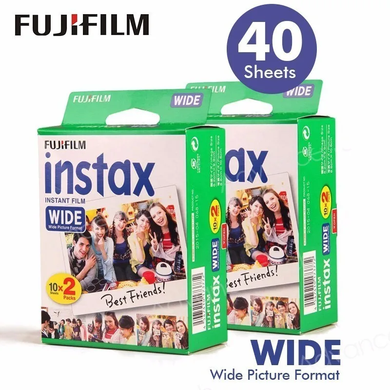 40 Плёнки фотоаппарата Fujifilm Instax Wide мгновенный белый край для Fuji Камера 100 200 210 300 500AF