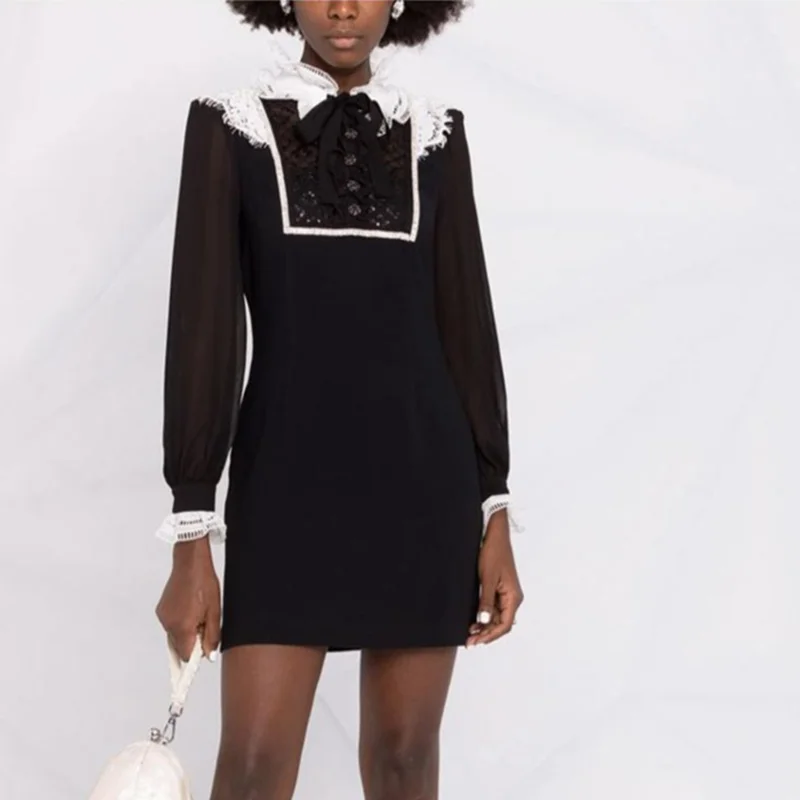Elegant Women A line Dress 2021 Autumn Bows Lace Patchwork See Through Long Sleeve Short Dress Little Black Party Dress
Elegant Women A line Dress 2021 Autumn Bows Lace Patchwork See Through Long Sleeve Short Dress Little Black Party Dress