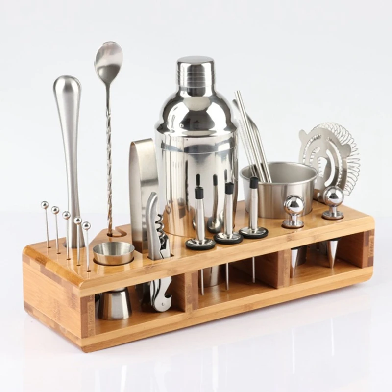 23Pcs Stainless Steel Cocktail Shaker Set Barware Kit with Square Rack for Bartender Drink Party Bar Tools
23Pcs Stainless Steel Cocktail Shaker Set Barware Kit with Square Rack for Bartender Drink Party Bar Tools