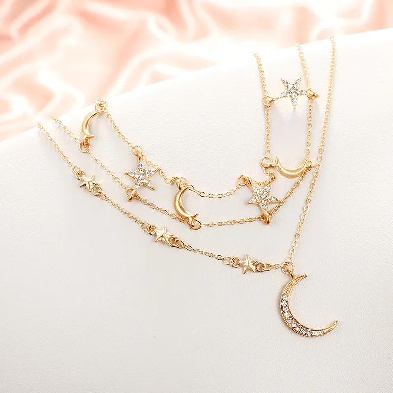 2021 New Fashion Gold Color Star Moon Charm multi-layer Necklace For Girl Christmas Gift Gift Jewelry Wholesale Moonso X5743 
2021 New Fashion Gold Color Star Moon Charm multi-layer Necklace For Girl Christmas Gift Gift Jewelry Wholesale Moonso X5743