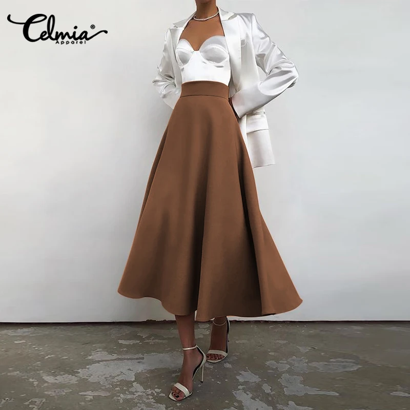 Celmia Женская мода 2022, юбка миди с высокой талией, элегантная офисная юбка вечерние, Повседневная однотонная Свободная юбка на молнии 
Celmia Женская мода 2022, юбка миди с высокой талией, элегантная офисная юбка вечерние, Повседневная однотонная Свободная юбка на молнии
