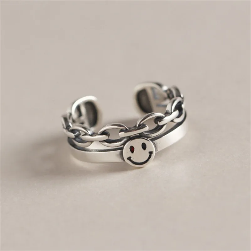 925 Silver Korean Women Vintage Smile Face Geometric Punk Rings Girls Double Layered Retro Distressed Hiphop Trendy Chic Rings
925 Silver Korean Women Vintage Smile Face Geometric Punk Rings Girls Double Layered Retro Distressed Hiphop Trendy Chic Rings