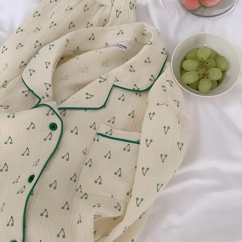 Pajamas for Women Cotton 2021 New Green Print 3-color Cherry Pajamas Spring Long Sleeve Fashion Home Clothes
Pajamas for Women Cotton 2021 New Green Print 3-color Cherry Pajamas Spring Long Sleeve Fashion Home Clothes