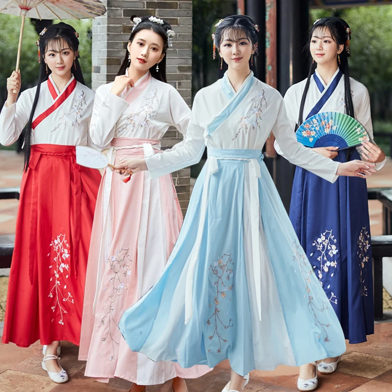 4 Colors Chinese Style Ancient Hanfu Long Dress Women Elegant Fairy Dance Costumes Oriental Embroidery Stage Performance Dresses
4 Colors Chinese Style Ancient Hanfu Long Dress Women Elegant Fairy Dance Costumes Oriental Embroidery Stage Performance Dresses