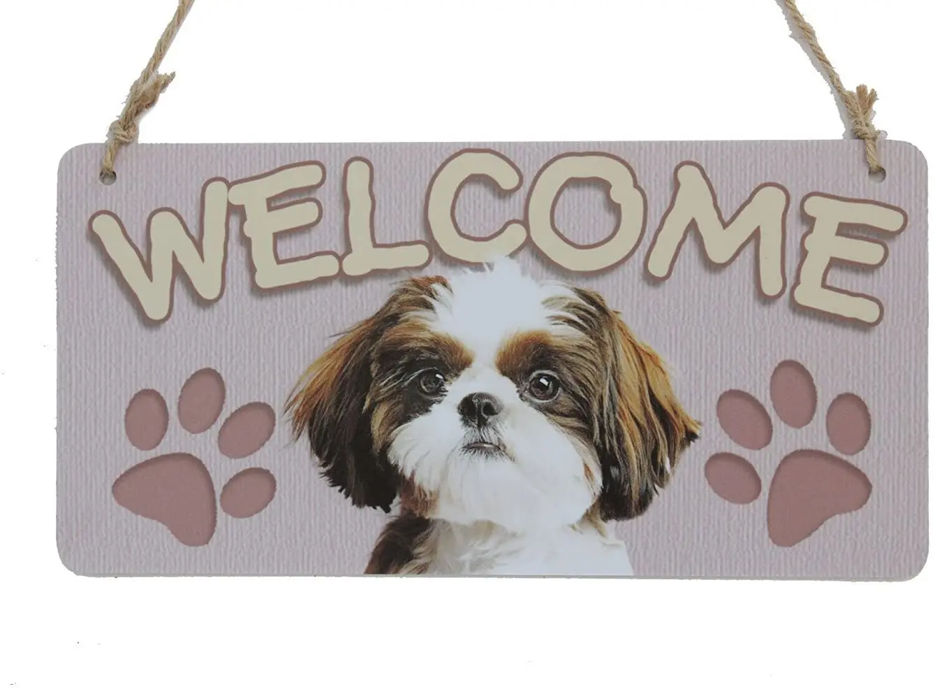 

zhongfei Shih TZU Gift Dog Plaque Welcome Sign with Dog Footprints Dog House Decor (5" x 10") …