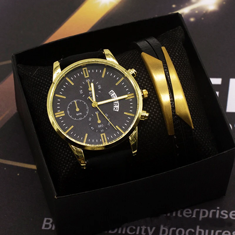 Men Watch Bracelet Set Fashion Sport Wrist Watch Alloy Case Leather Band Watch Quartz Business Wristwatch calendar Clock Gift
Men Watch Bracelet Set Fashion Sport Wrist Watch Alloy Case Leather Band Watch Quartz Business Wristwatch calendar Clock Gift