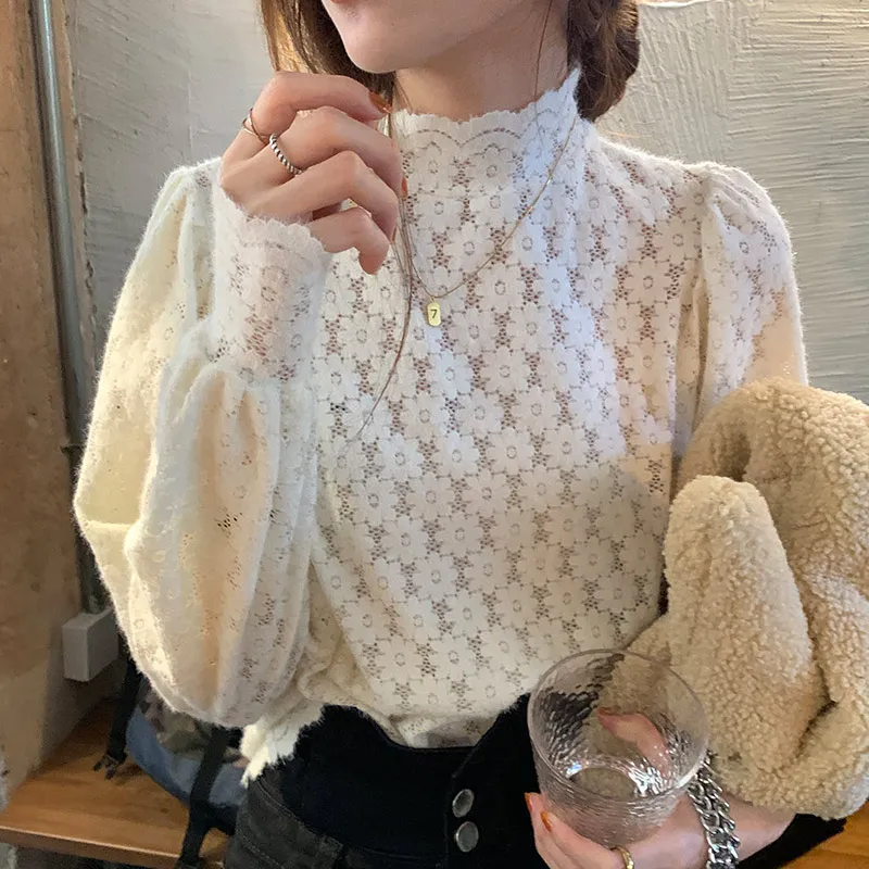 Women's Lace Floral Hollow Out Blouse Turtleneck Zipper Lantern Sleeve Female Blouses 2021 Summer Sweet Casual Korean Ladies Top
Women's Lace Floral Hollow Out Blouse Turtleneck Zipper Lantern Sleeve Female Blouses 2021 Summer Sweet Casual Korean Ladies Top