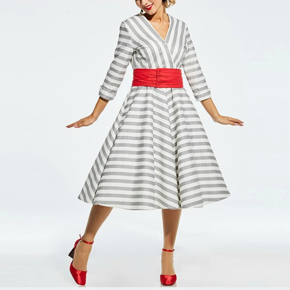 OTEN Women Retro Vintage 1950s 60s Rockabilly Stripes Printed Swing Autumn Dresses Elegant Three Quarter Sleeve Tunic Vestidos
OTEN Women Retro Vintage 1950s 60s Rockabilly Stripes Printed Swing Autumn Dresses Elegant Three Quarter Sleeve Tunic Vestidos