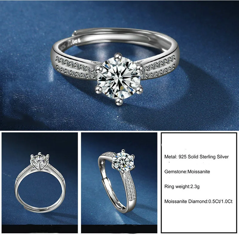 Men's and women's ring classic 925 sterling silver 1ct real moissanite rings for women opening adjustable Engagement Ring JF-31
Men's and women's ring classic 925 sterling silver 1ct real moissanite rings for women opening adjustable Engagement Ring JF-31