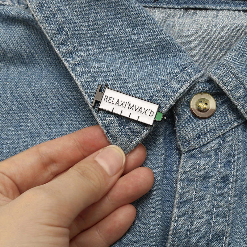 Relaxing Relax, I'm Vax'd Syringe Injector Letter Brooch Pins Metal Enamel Pin Brooches For Coat Lapel Pin Badges
Relaxing Relax, I'm Vax'd Syringe Injector Letter Brooch Pins Metal Enamel Pin Brooches For Coat Lapel Pin Badges