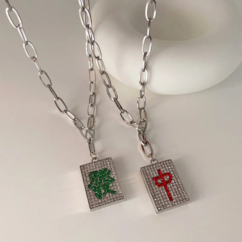 Minar Chinese Style Full Rhinestones Mahjong Pendant Necklace for Women Chunky Link Chain Letter Rectangle Coin Necklaces Gift
Minar Chinese Style Full Rhinestones Mahjong Pendant Necklace for Women Chunky Link Chain Letter Rectangle Coin Necklaces Gift