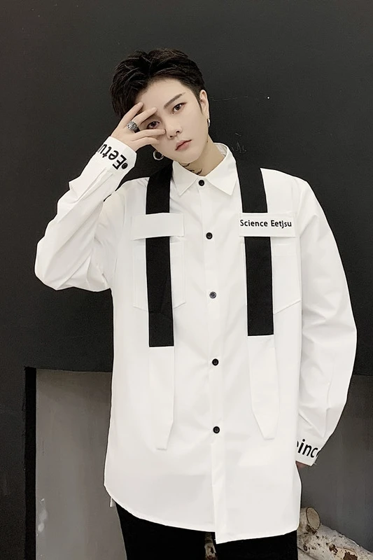 M-2XL!Men's fashionable white shirt black and white contrast color tie design hair stylist trendy male personality letter printe
M-2XL!Men's fashionable white shirt black and white contrast color tie design hair stylist trendy male personality letter printe