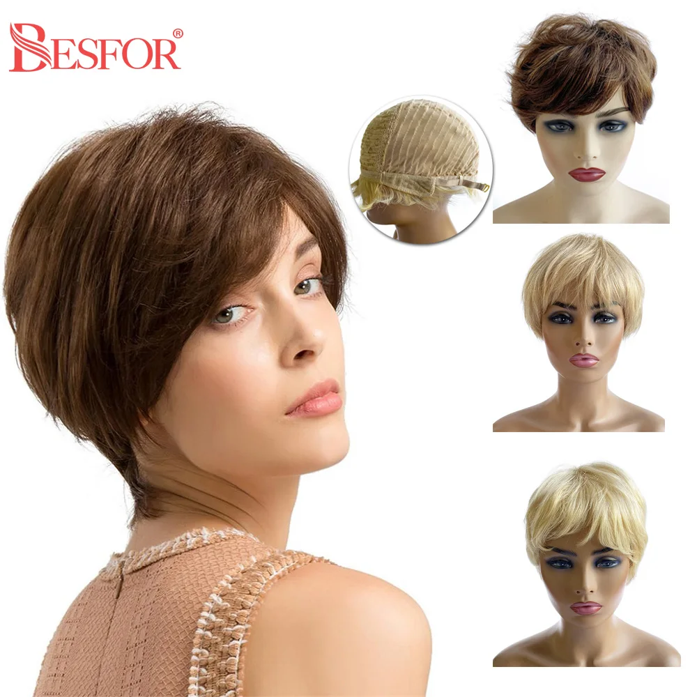 BESFOR Cheap Short Blonde Human Hair Wigs Full Machine Pixie Cut Wigs Lovely Pre Plucked Glueless Remy Hair For Black Women
BESFOR Cheap Short Blonde Human Hair Wigs Full Machine Pixie Cut Wigs Lovely Pre Plucked Glueless Remy Hair For Black Women