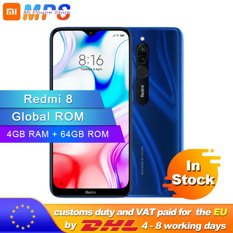 Xiaomi Redmi 8 с глобальной ПЗУ 4 ГБ 64 Восьмиядерный процессор Snapdragon 439 12 МП двойная