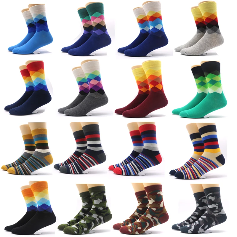 

2Pcs/1Pair Colorful Socks Men Socks Gentleman Casual Long Hip Hop Crew Socks 3D Print Plaid Striped Sock Mens Compression Sock