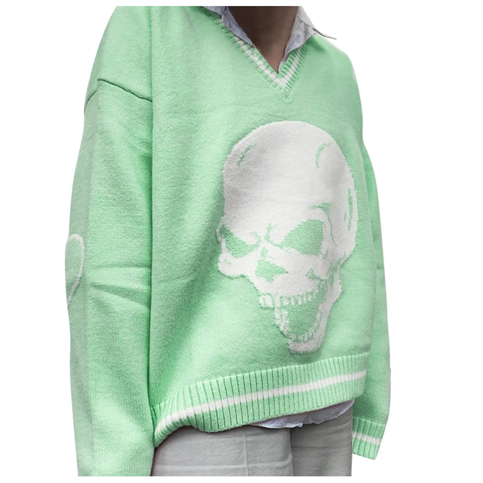 Top Knit Style Printed College Ladies Retro V-Neck Sleeve Long Skull Sweater Casual
Top Knit Style Printed College Ladies Retro V-Neck Sleeve Long Skull Sweater Casual