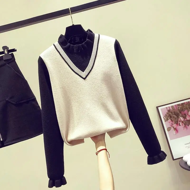 2021 Autumn Winter Women Thick O-neck Knitted Sweater Female Warm Patchwork Long Sleeve Pullover Lady Casual Loose Jumper K597
2021 Autumn Winter Women Thick O-neck Knitted Sweater Female Warm Patchwork Long Sleeve Pullover Lady Casual Loose Jumper K597